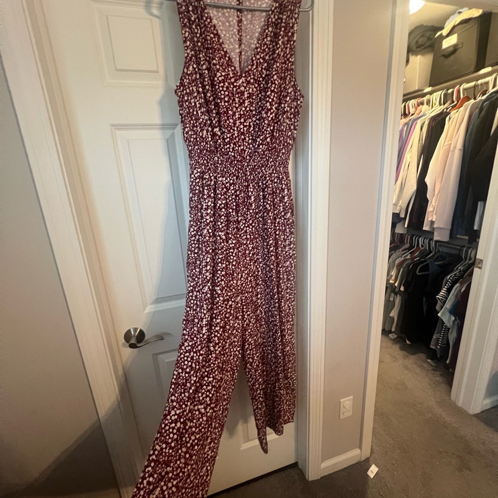 GAP Burgundy Floral Jumpsuit